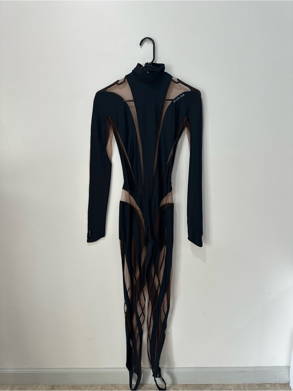 Mugler Paneled High Neck Mesh Jumpsuit